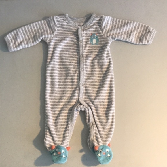 Carter's Other - CARTER’S long sleeve Grey/White striped Monster footies Pajamas size 3 months